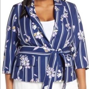 BNWT- Eloquii Plus Size Blue Floral Striped Blazer- Size 24W